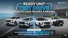 Poster promo test drive Toyota Zenix, Veloz, Yaris Cross Hybrid dan Hilux Rangga di dealer Auto2000 Muara Karang.